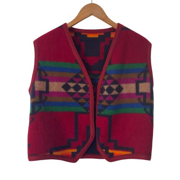 Colorful Geometric Patterned Vest Fleece Red - Picture 1 of 5